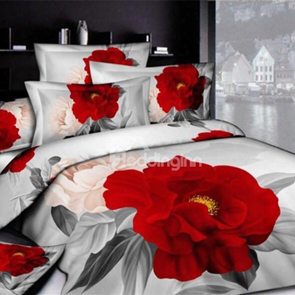 Gorgeous 3d Red Peony Printed Pillow Case