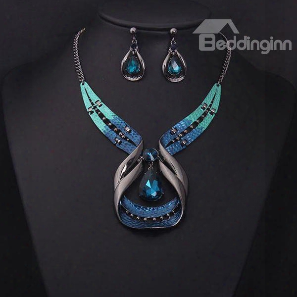 Gorgeous Creative Shape Natural Stone Statement Necklace With Earing
