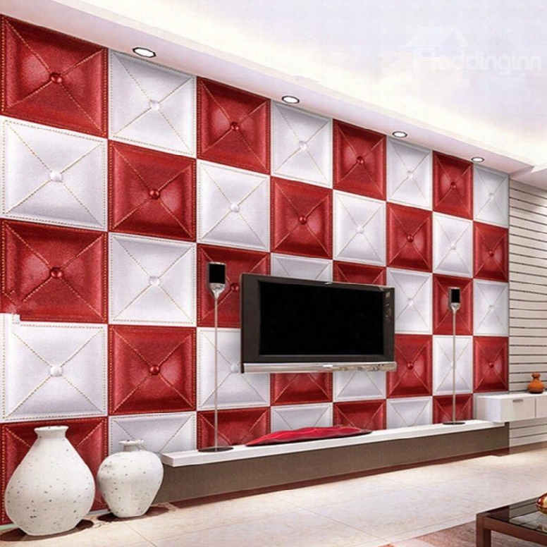 Gorgeous Decorative White And Red Three-dimensional Plaid Pattern Wall Murals