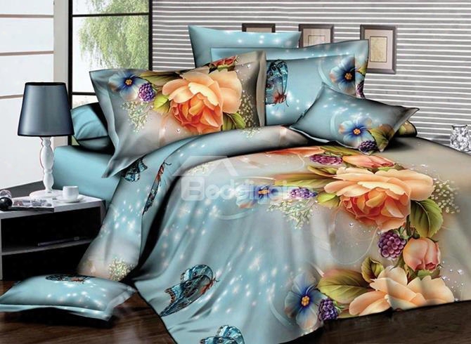 Gorgeous Peony And Grape Print 4-piece Polyester Duvet Cover Sets