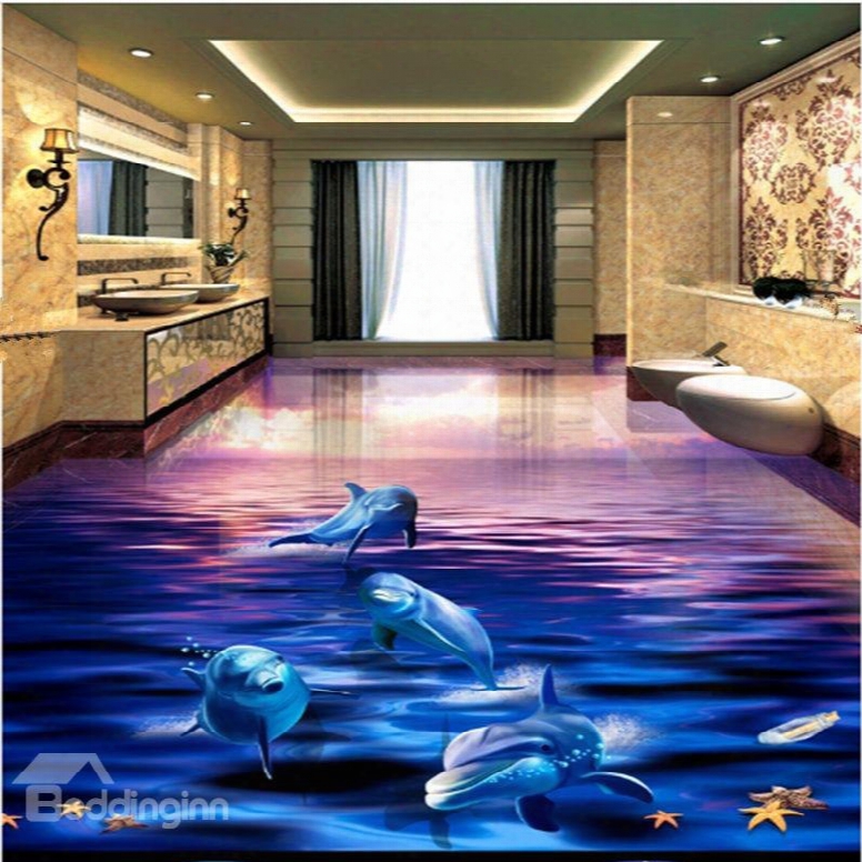 Gorgeous Sunset Dolphin In The Sea Scenery Waterproof Splicing Decorative 3d Floor Murals