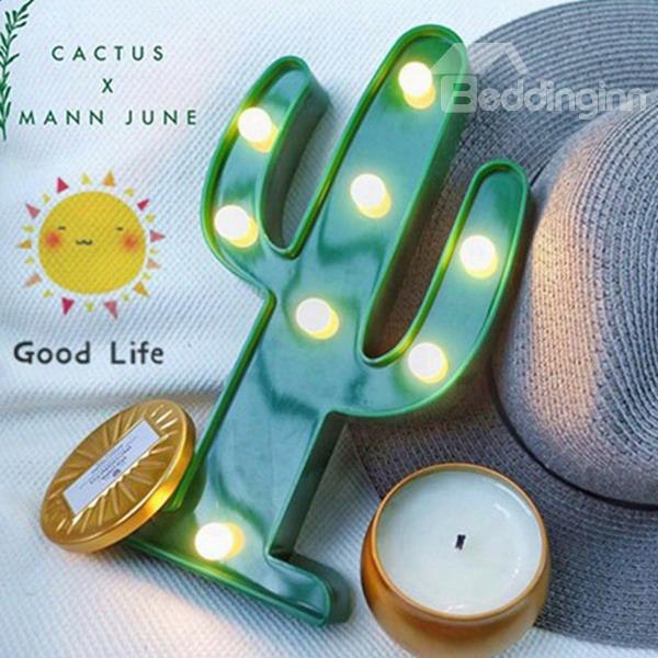 Green Cactus Aa-battery Circle Lighting Decorative Led Lamp
