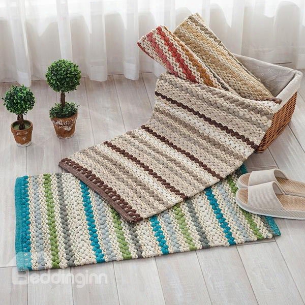 Handmade Rectangle Wearproof Slip Resistant Cotton Decorative Doormat