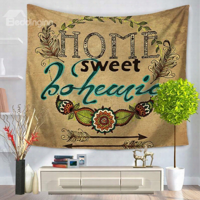 Home Sweet Bohemia Letters And Arrows Pattern Decorative Hanging Wall Tapestry