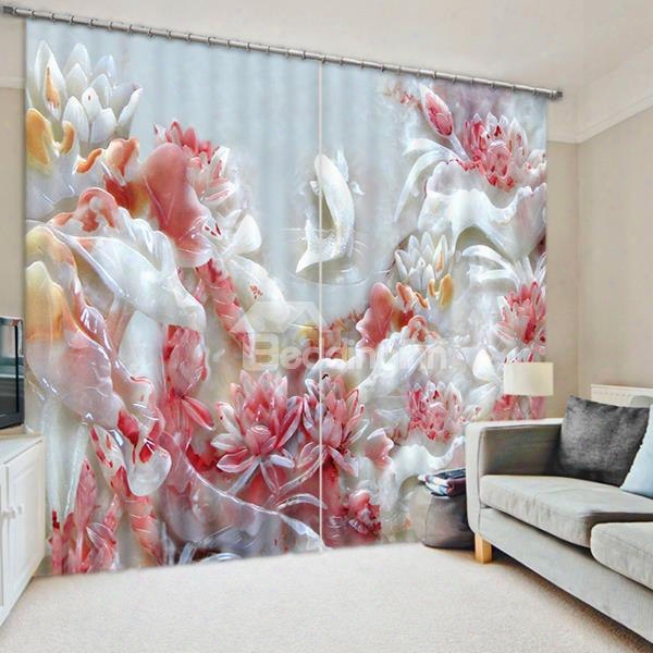 Jade Carving Flowers Pattern 3d Blackout Curtain