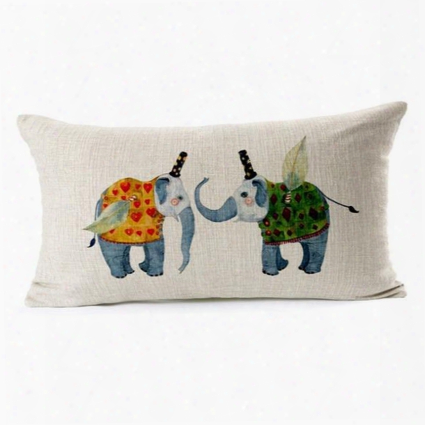 Likable Elephant Print Oblong Throw Pillow Case