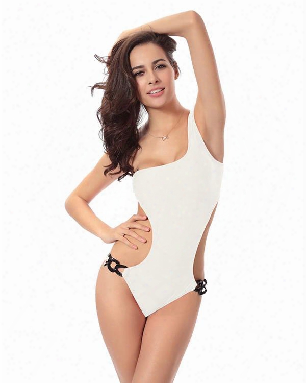 Link  Chain Solid Color Sexy Pierced Punk Single Shoulder Monokini