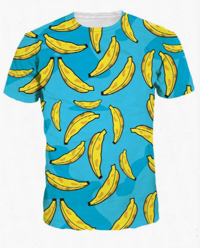 Lovely Round Neck Bananas Pattern Blue 3d Painted T-shirt