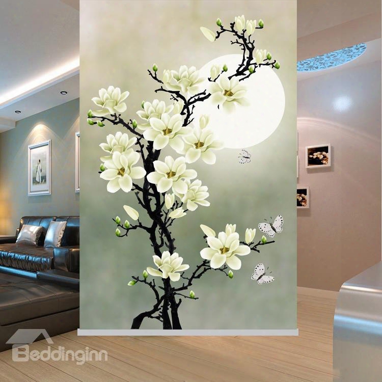 Lovely White Gardenia Printing Blackout 3d Roller Shades