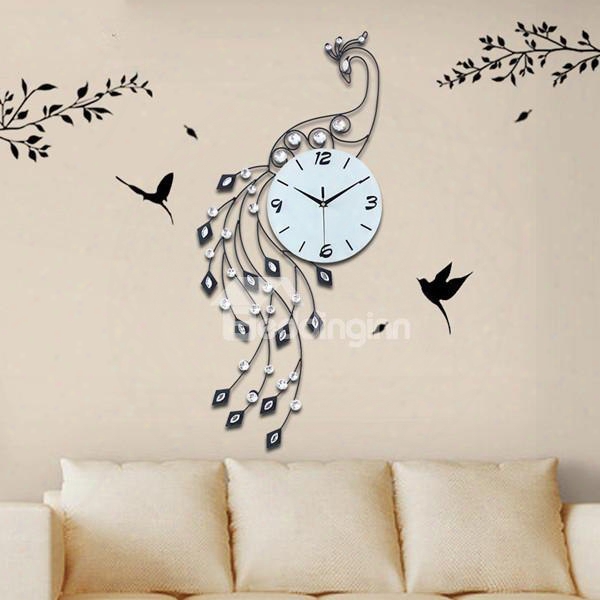 Lulu Design Iorn Peacock Shape 9.4 Inches Diameter Home Decorative Wall Clock