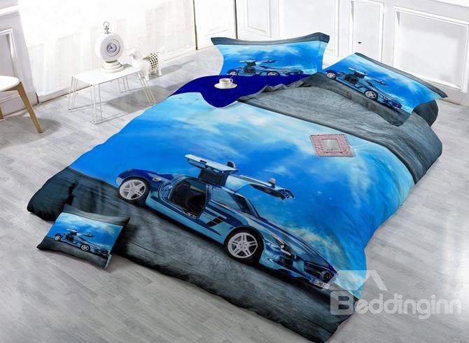 Luxury Car Print Satin Drill 4-piece Duvet Cover Sets