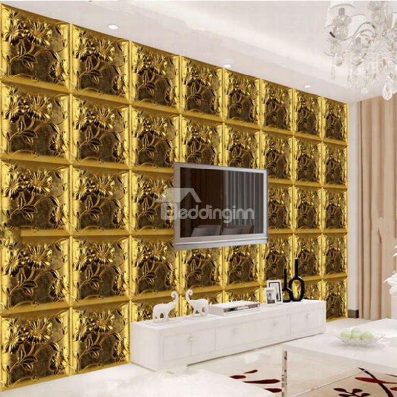 Luxury Golden Three-dimensional Plaid Pattern Home Decorative Wall Murals