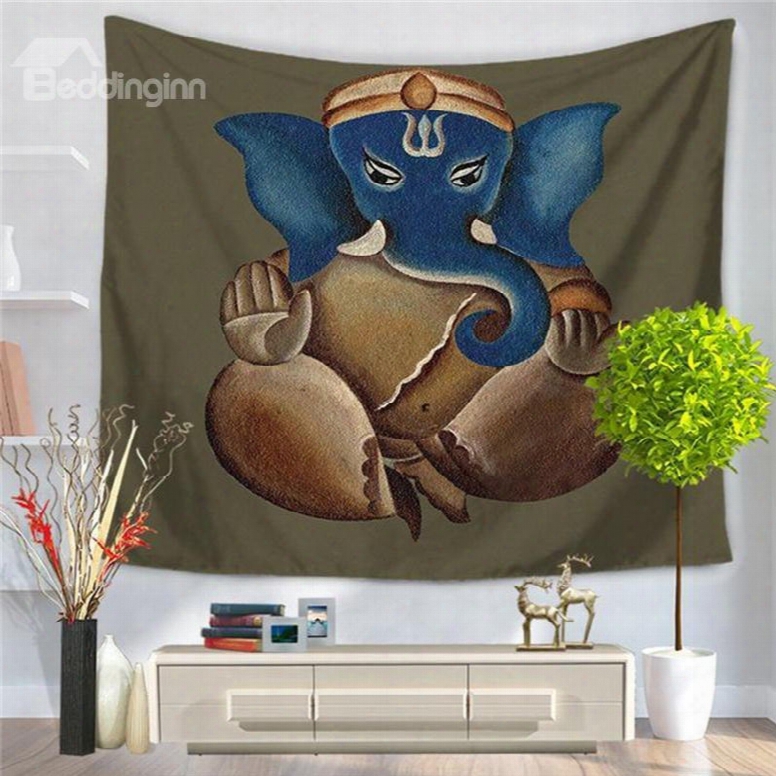 Majestic Indian Elephant Blue Face Pattern Decorative Hanging Wall Tapestry