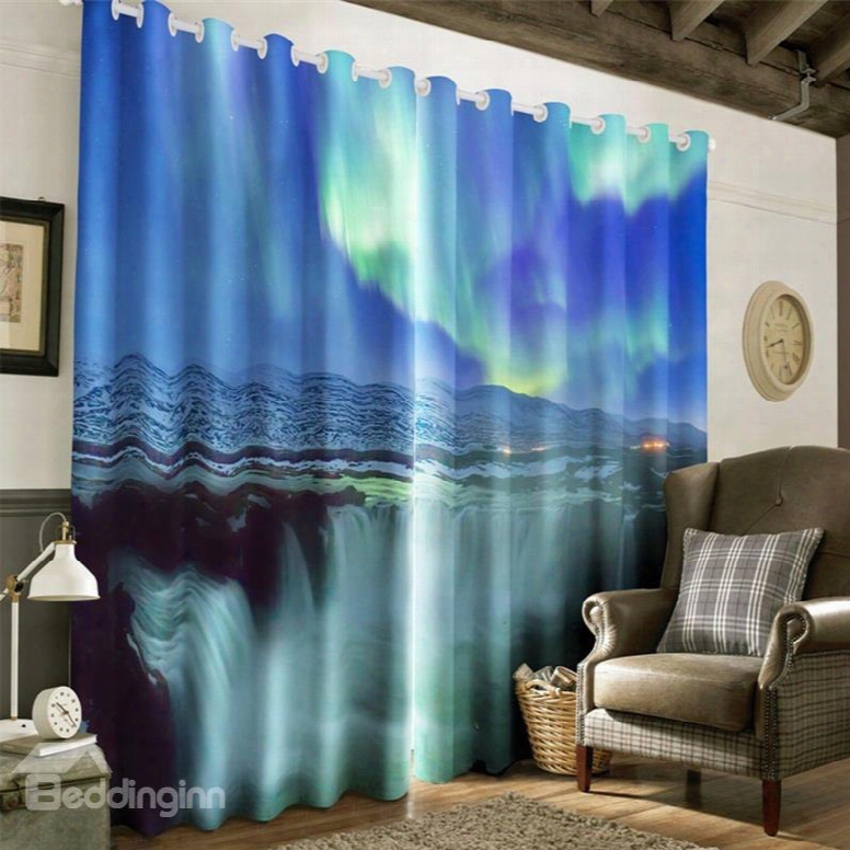 Majestic Running Waterfalls Printed Thick Polyester Decorative Custom Window Drapes