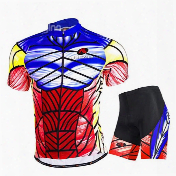 Male Printed Mischievous Muscle Pattern Breathable Short Sleeve Sponged Quick-dry Cycling Suit