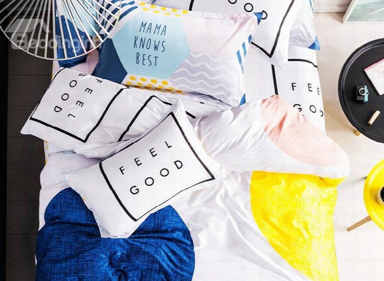 Minimalist Blue And Yellow Circle Print 4-piece Kids Cotton Duvet Cover Sets