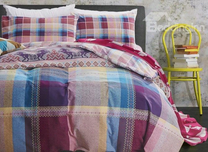 Modern Colorful Plaid Design 4-piece Cotton Duvet Cover Sets