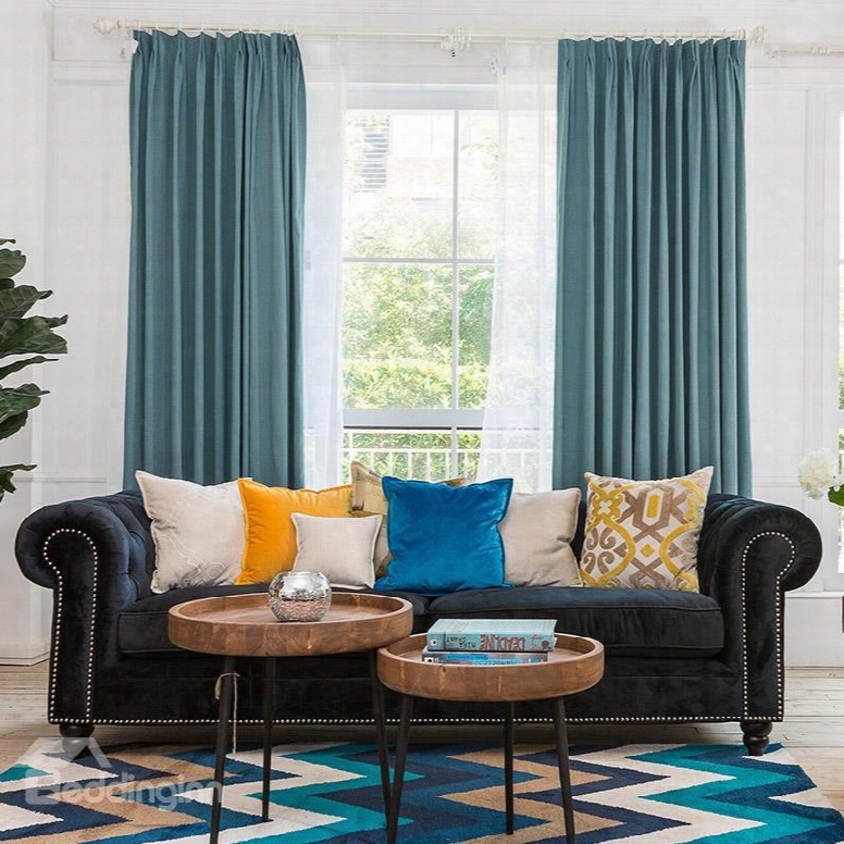 Modern Contemporary Solid Blue Linen Blackout Custom Drapes