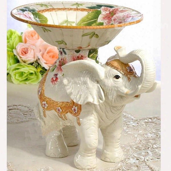 Modern Design Flower Pattern Elephant Fruit Plate Painted Pottery