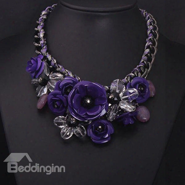 Modest Three Colors For Choose Flower-grouped Alloy Chain Necklace