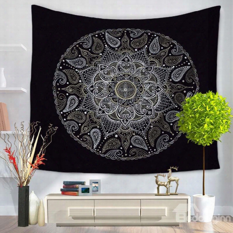 Mysterious Mandala Pattern Exotic Style Black Decorative Hanging Wall Tapestry