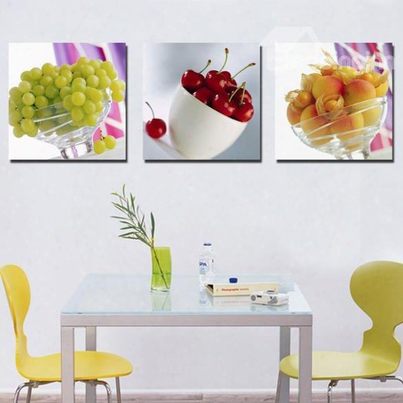 New Arrival Lovely Delicious Grapes And Cherries Print 3-piece Cross Film Wall Art Prints