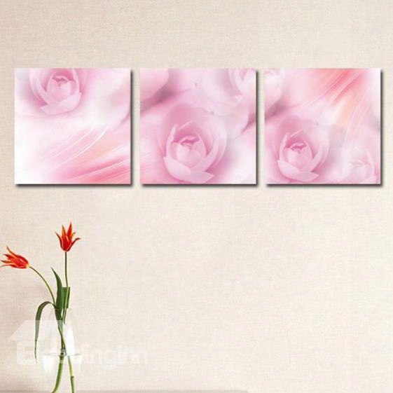 Nw Arrival Lovely Warm Pink Roses Print 3-piece Cross Film Wall Art Prints