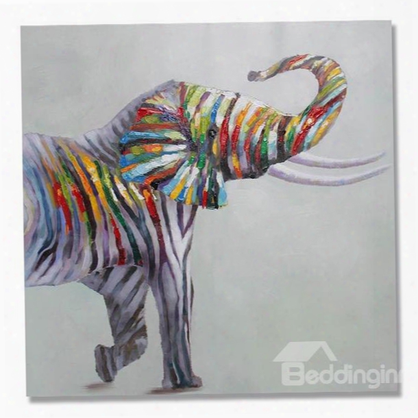 New Arrival Zebra Patterned Elephant Pop Art Oil Painting