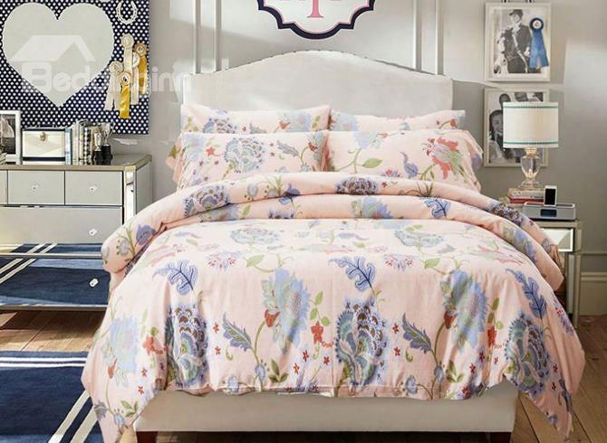 Noble Lovely Blue Flower Reactive Printing 4-piece Duvet Cover Sets