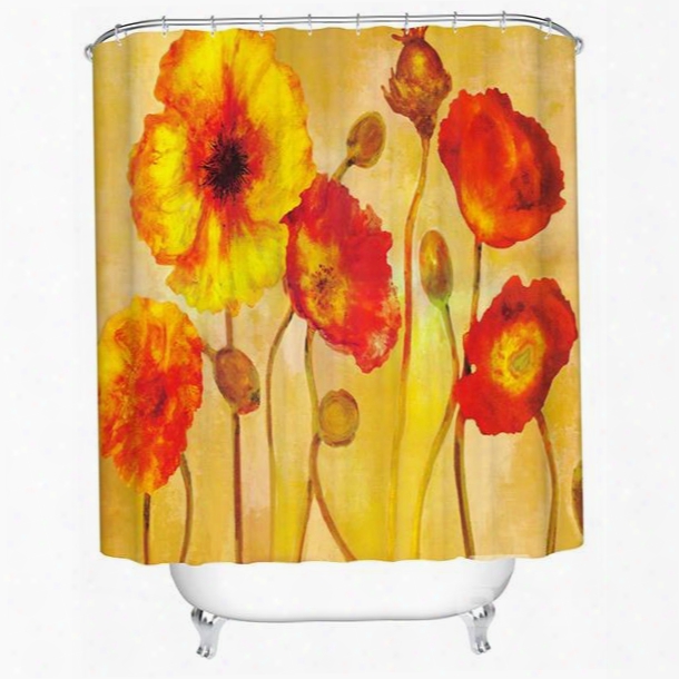 Oil Painting Corn Poppy Print 3d Bathroom Shower Curtain