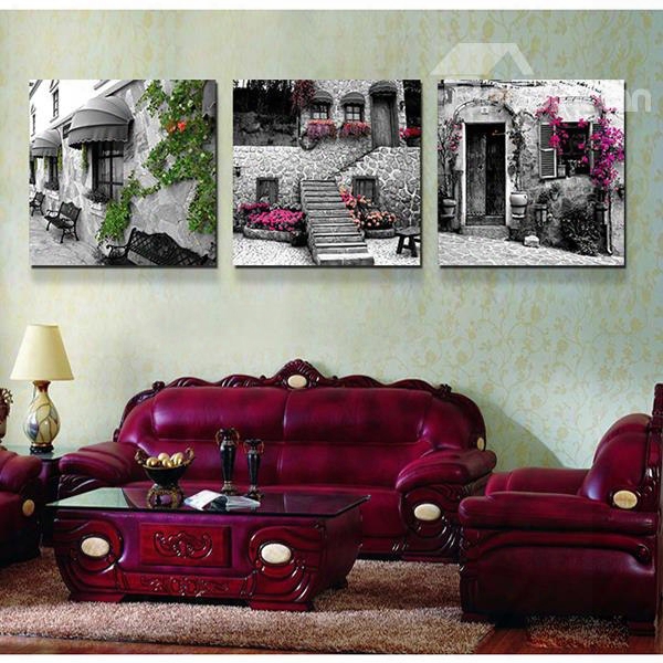 Old Movie Style Town Street 3-piece Crystal Film Art Wall Print