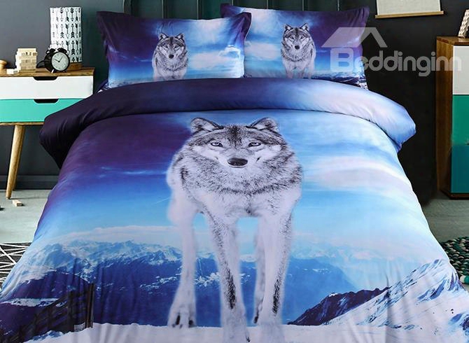 Onlwe 3d Wolf Under The Sky Printed 5-piece Comforter Sets