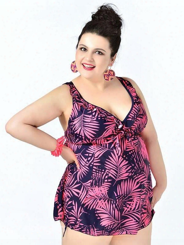 Plus Size Coconut Hawaii Style Floral Two Piece Push Up Bathing Suit For Women's Swimsuit