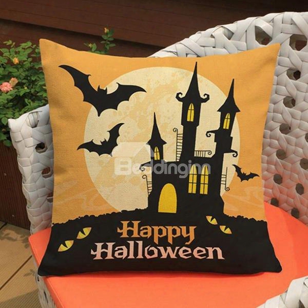 Popular Bat And Halloween Castle Print Throw Pillow Case