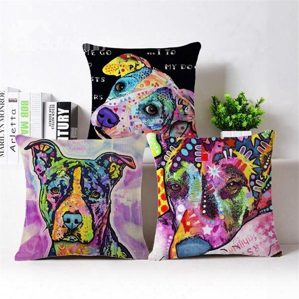 Popular Design Dog Print Cotton Throw Pillow Case