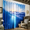 3D Bright Sunlight and Blue Seas Printed Modern and Natural Grommet Top Curtain