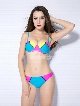 Female Bright Color Block Bra with Free Wire and Falsies Sexy Bikini Set