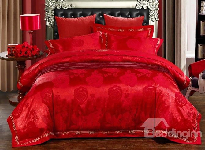 Princess Style Luxury Jacquard Red 4-piece Duvet Cover Sets