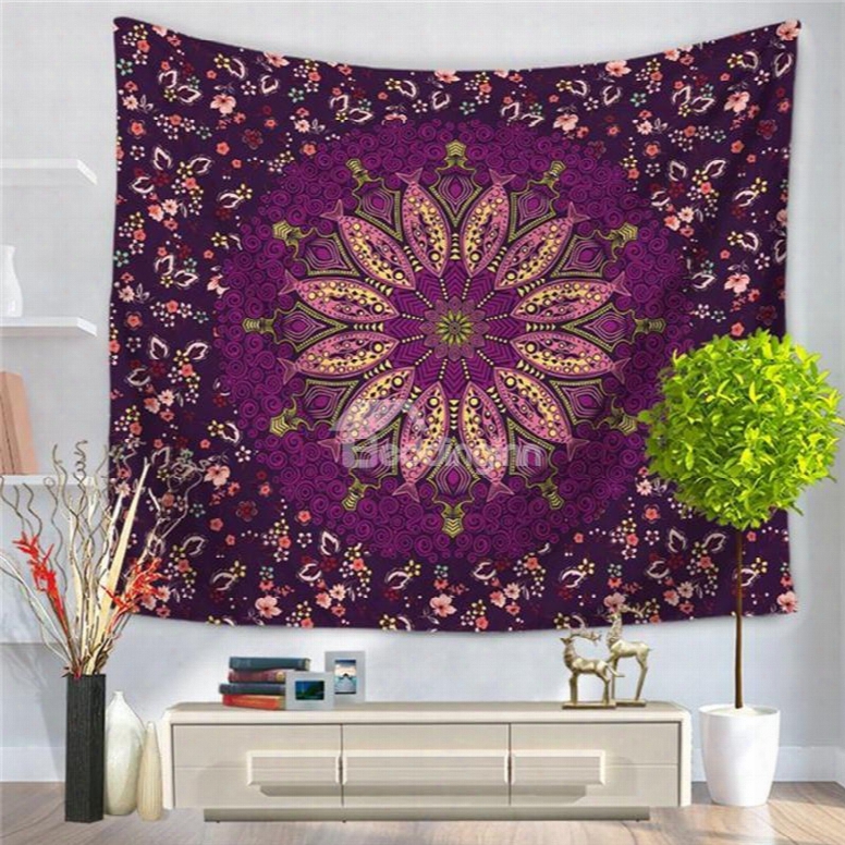 Purple Floral Abstract Fish Mandala Pattern Ethnic Style Decorative Hanging Wall Tapestry