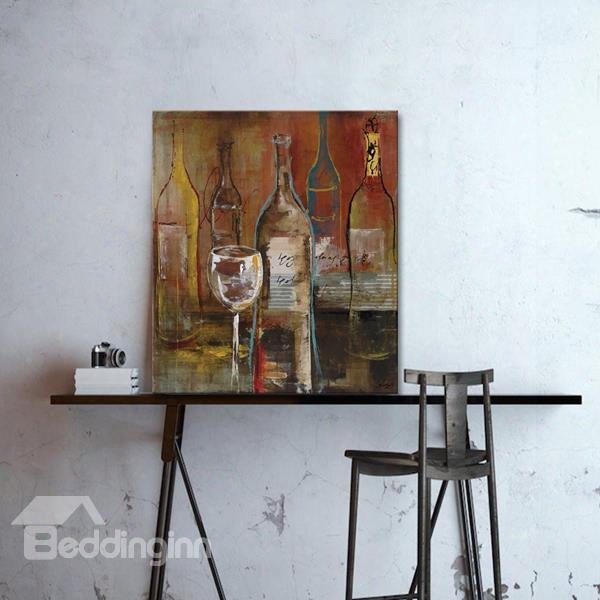 Realism Modern Wine Bottle And Glasses Pattern None Framed Oil Painting