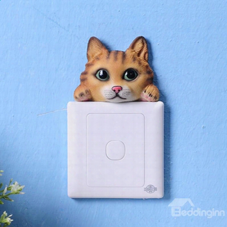 Realistic Cute Resin Cat Shape Desig N3d Wall Switch Sticker