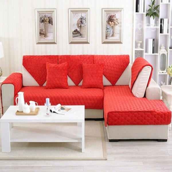 Red Double-sided Quilting Heart Shaped Cushion Slip Resistant Sofa Covers