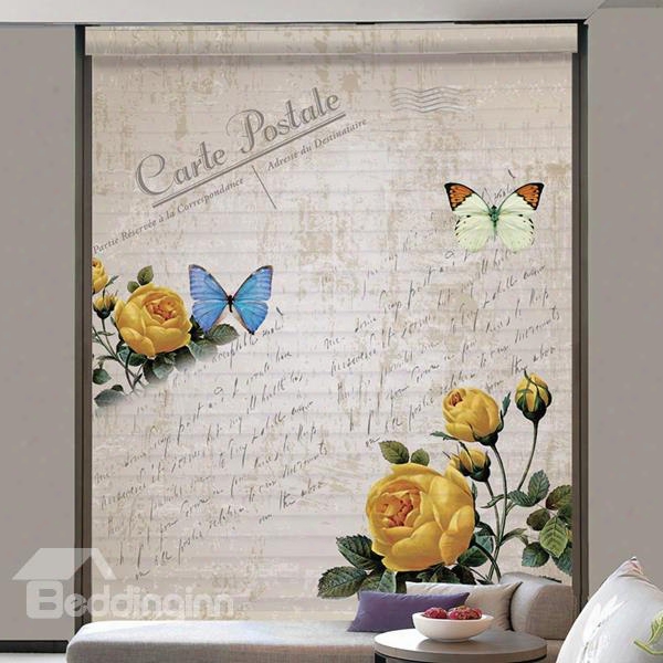 Retro Butterfly And Flower Printing 3d Shangri-la Blind & Roman Shades