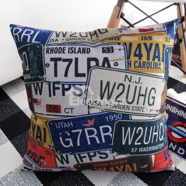 Retro Style Licence Plate Print Throw Pillow