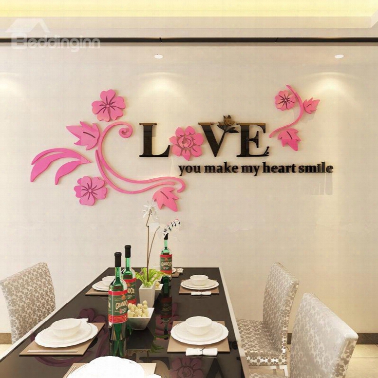 Romantic Warm Love Letters With Flower Decoration Acrylic Decorative 3d Wall Stickers