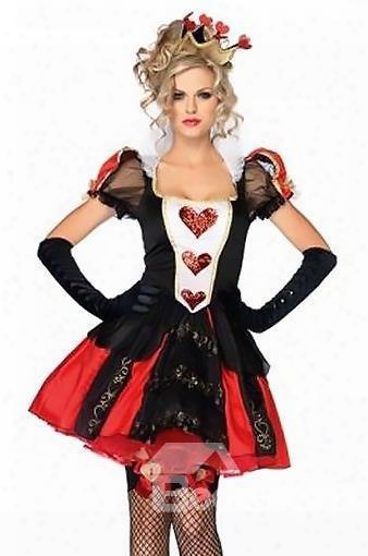 Sexy Queen Of Heart Doll Shoulder Square Neck Costume