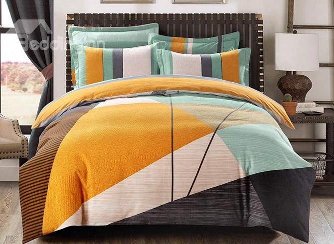 Simple Color Block Print 4-piece Cotton Duvet Cover Sets