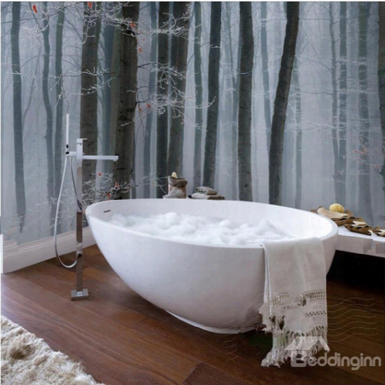 Simple White And Black Trees Pattern Waterproof 3d Bathroom Wsll Murals