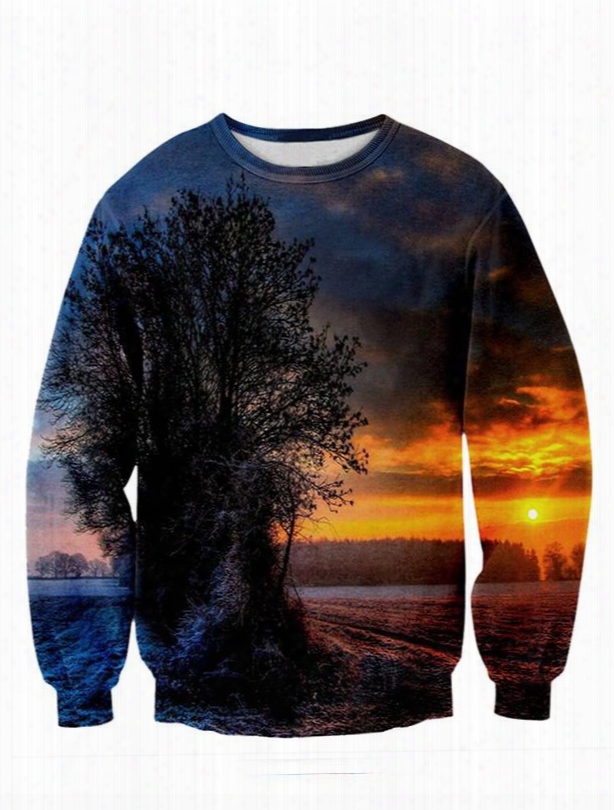 Super Long Sleeve Sunset Landscape Pattern 3d Painted Hoodie