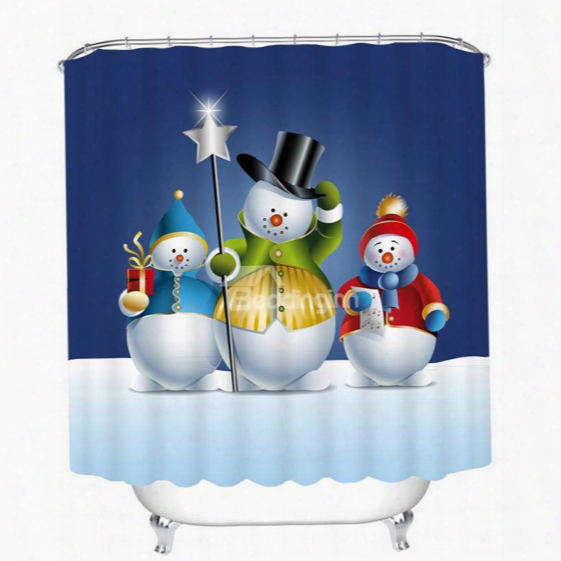 Three Lovely Snowmen Printing Bathroom 3d Shower Curtain